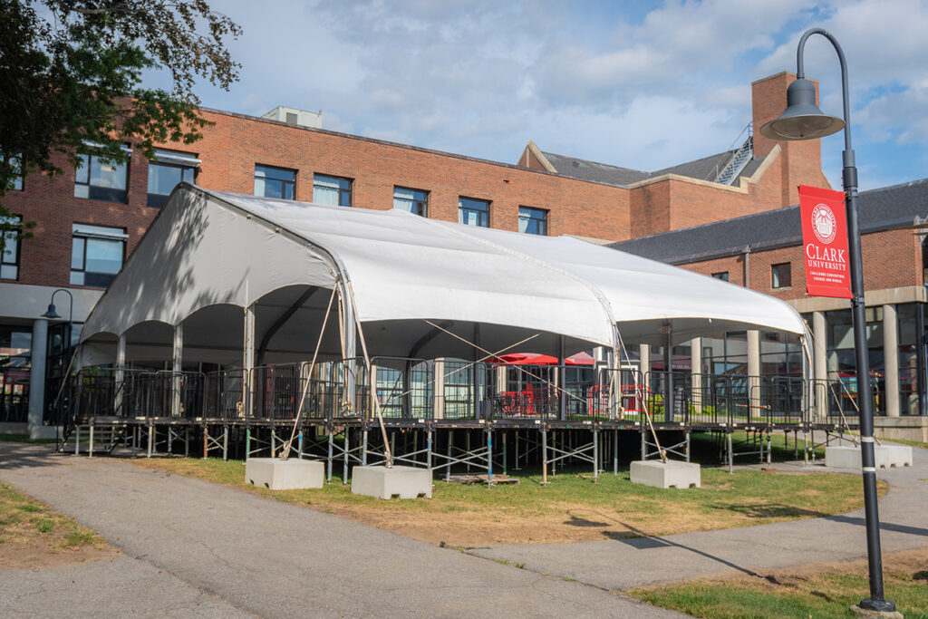 Tent outside the Higgins University Center