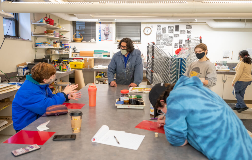 Students in printmaking class