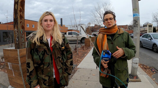 Clark students on Worcester sidewalk