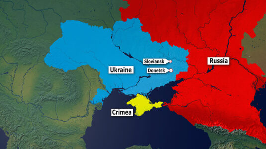 Map showing Ukraine and Russia