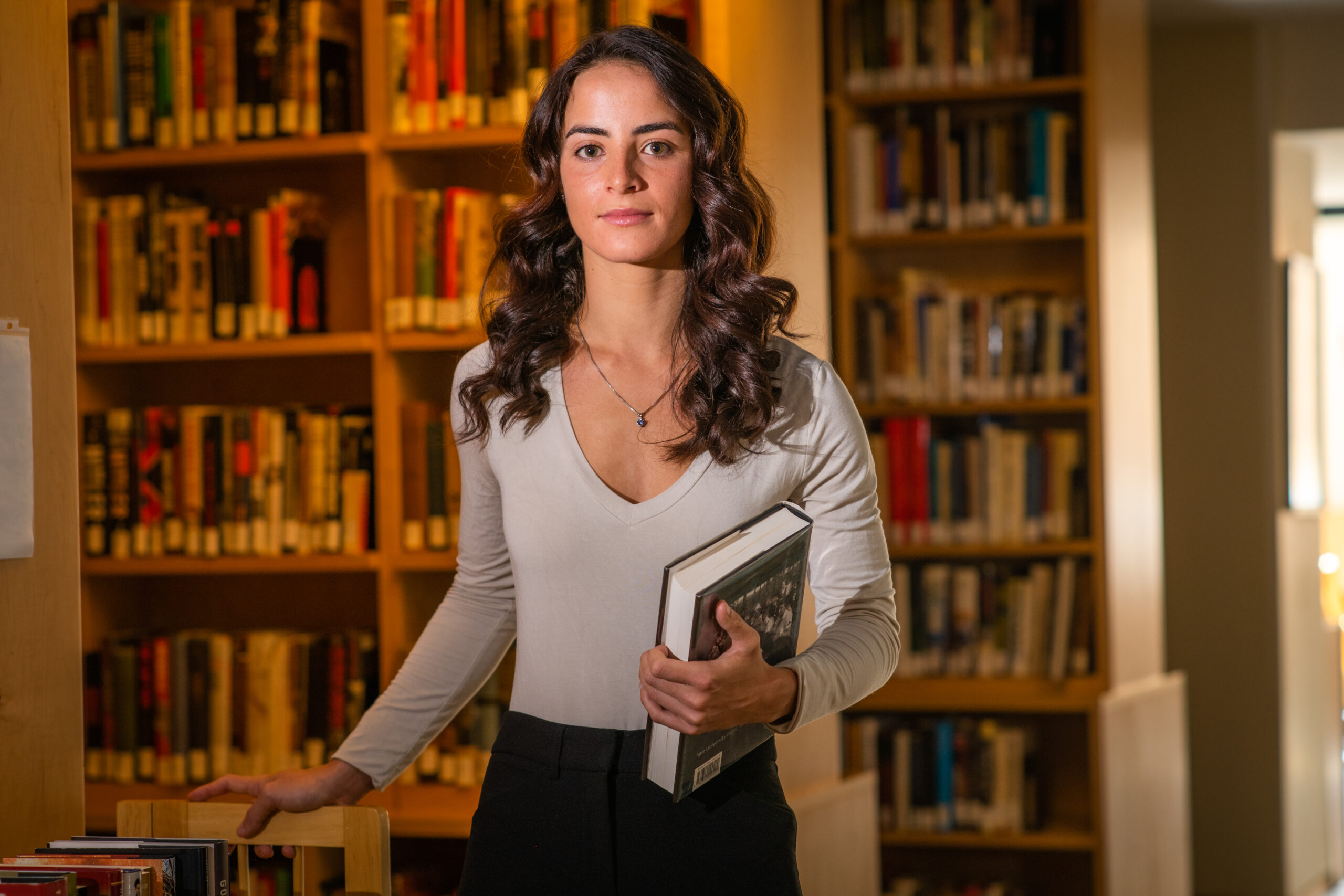 student in library 