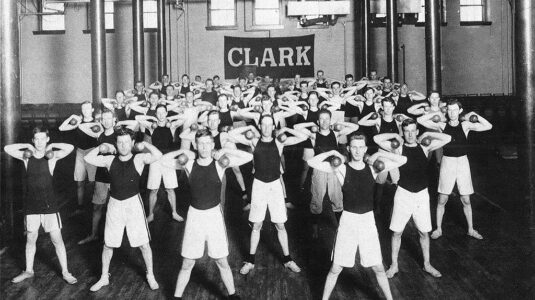 Physical education class at Clark University, 1915