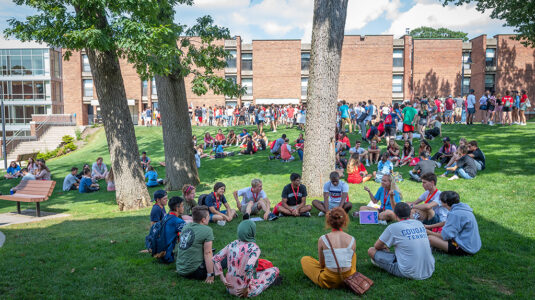 Students on campus green