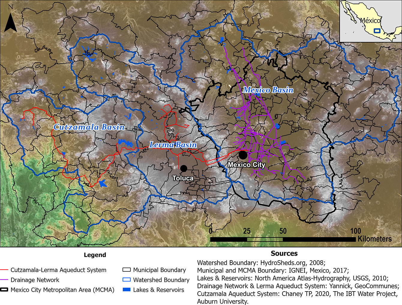 Map of Central Mexico with outline of study area