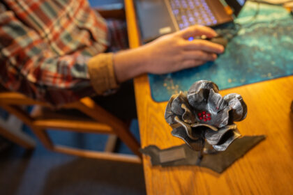 Rose sculpture on desk