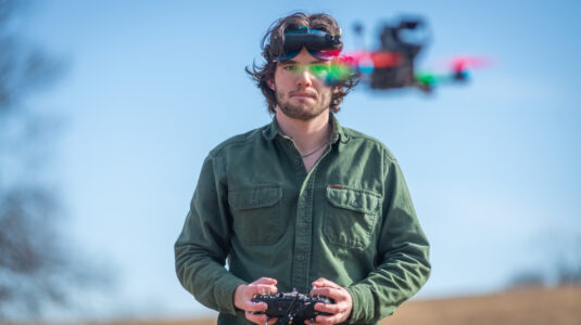 Darwin Holcombe '24 with his drone.