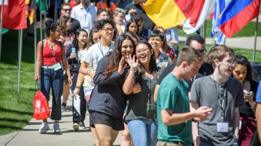 students walking on campus