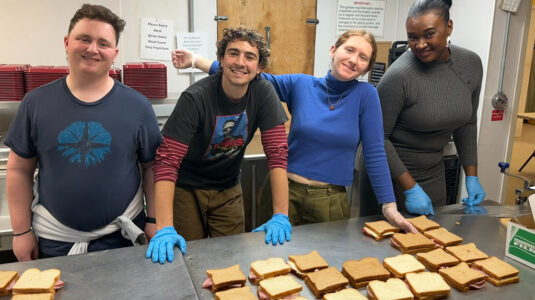 J. Newman, Sev Breen, Na’ama Sarfati-Magill and Alero Aikhuele at the SMOC Homeless Shelter in Worcester.