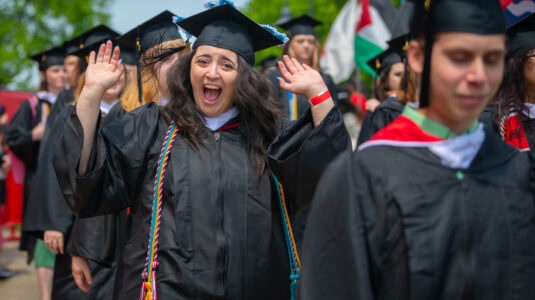 Students wearing commencement robes