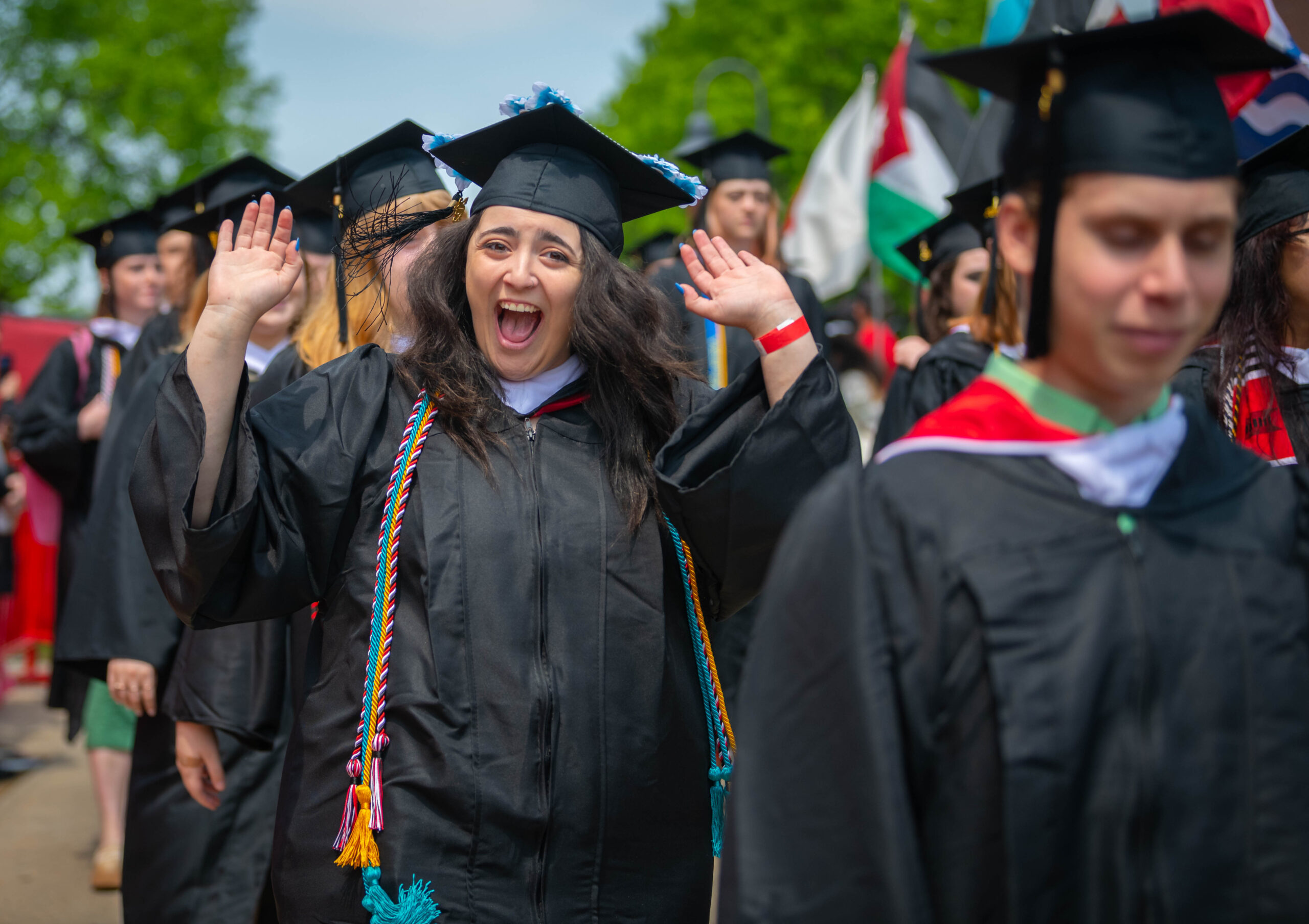 Students wearing commencement robes