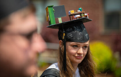 Student wearing commencement cap