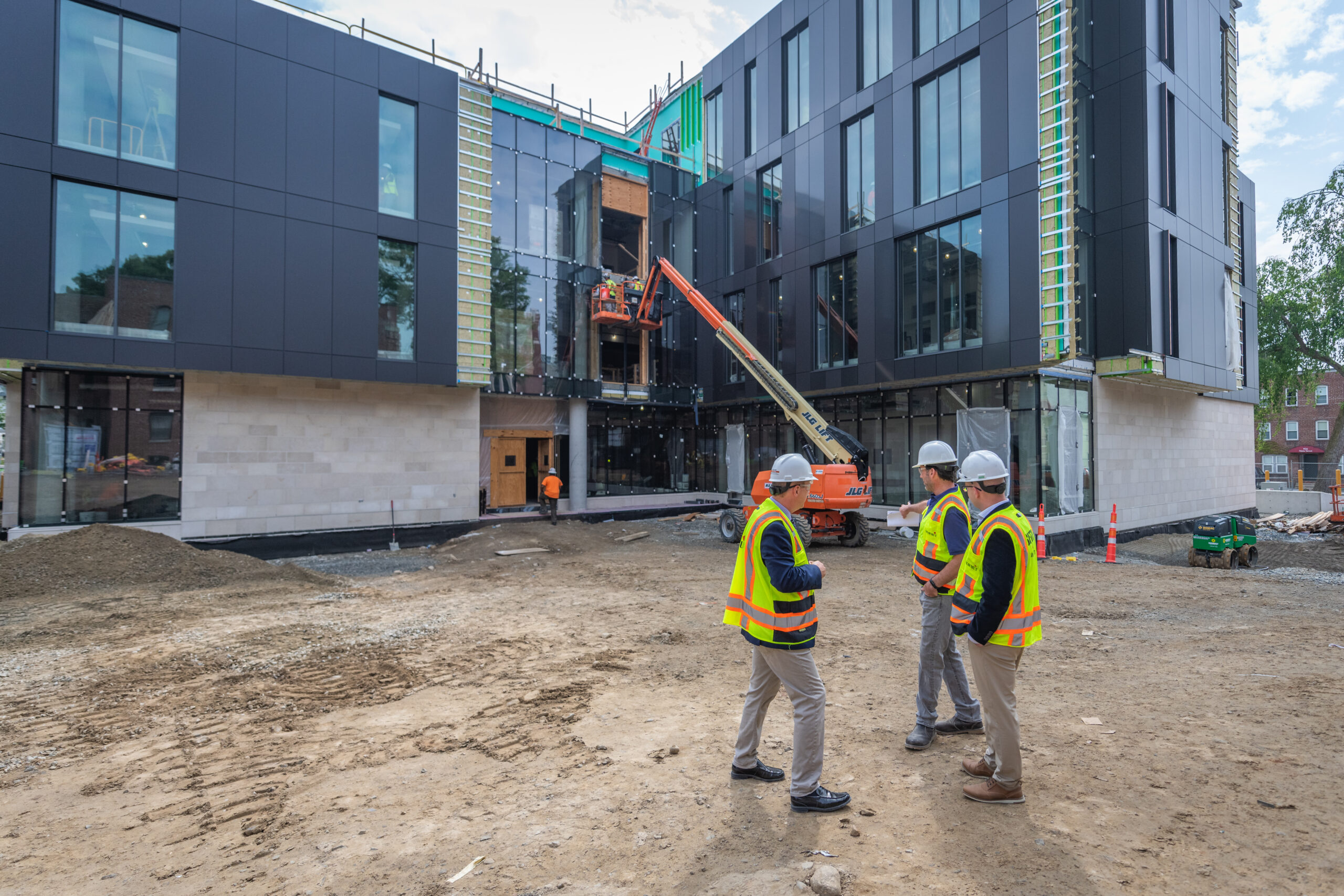 President David Fithian and Chief of Staff David Chearo tour the Center for Media Arts Computing and Design building construction.