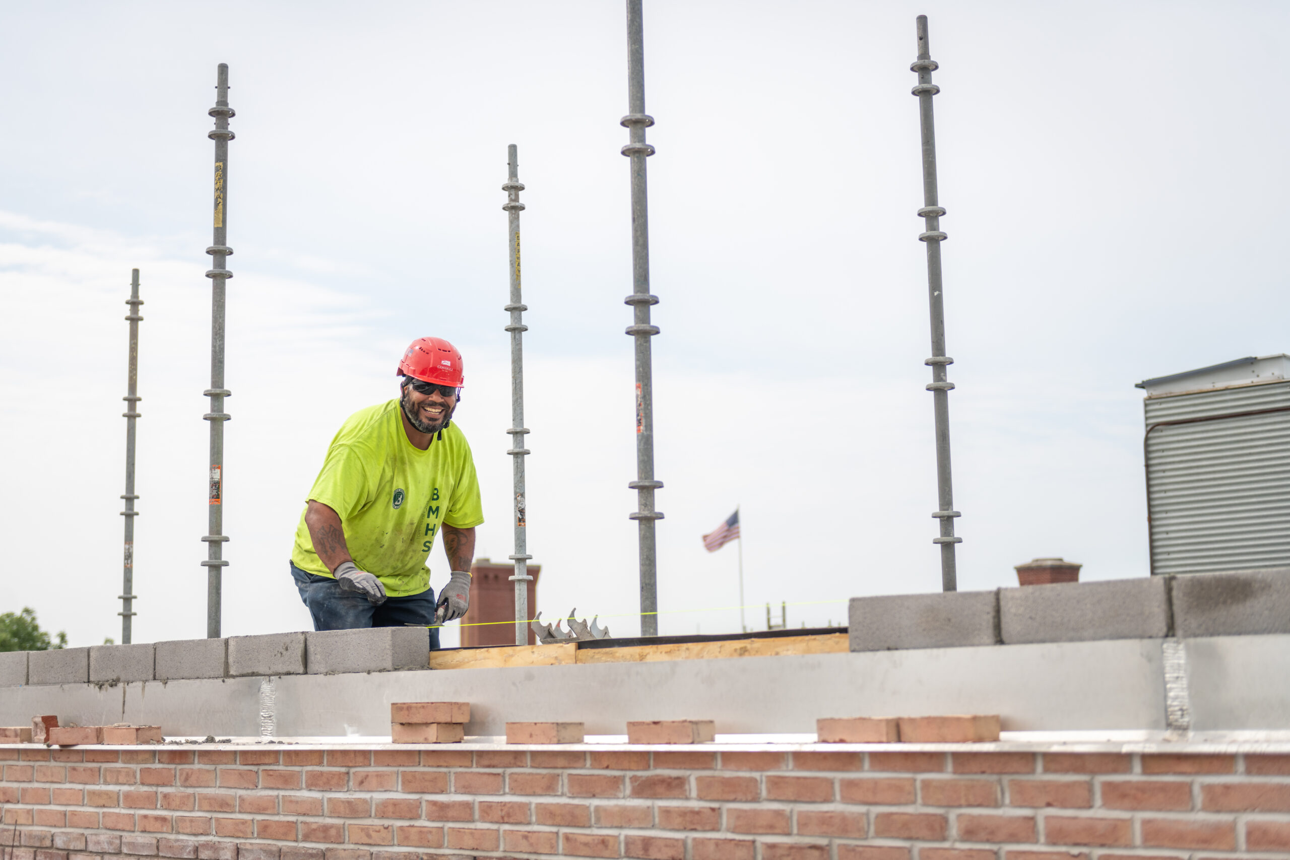 A construction worker at the Goddard Library