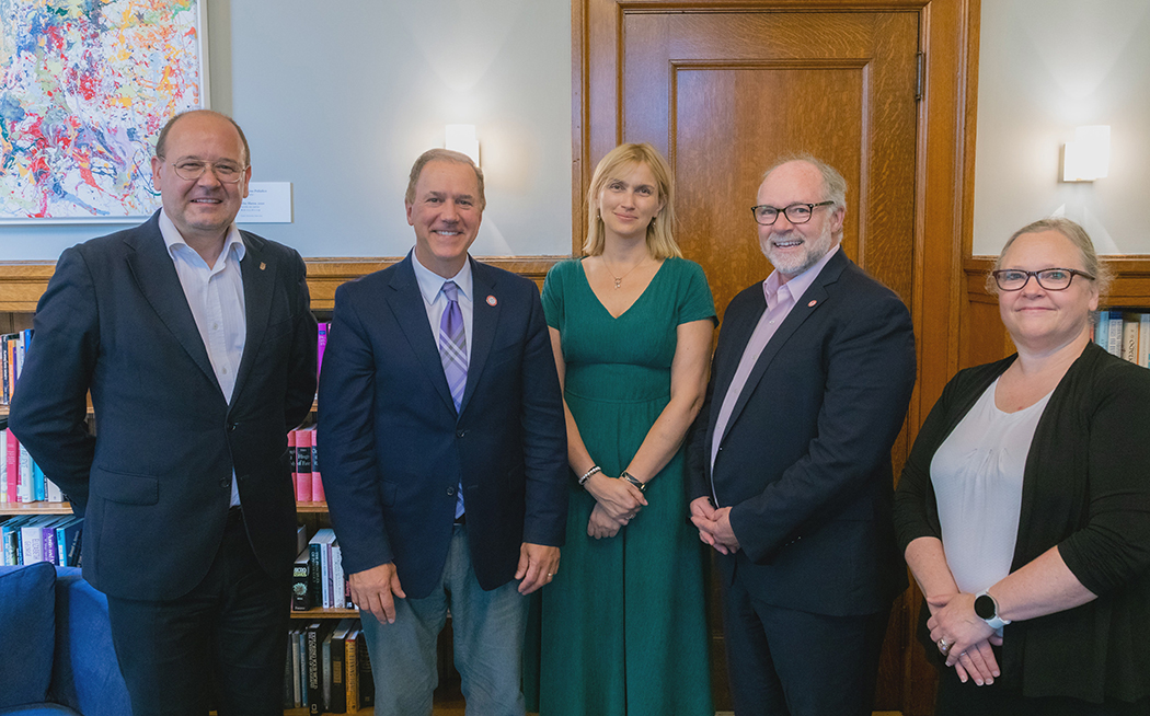 Kraków School of Business Director Piotr Buła, Clark University President David Fithian, KSB Professor Katarzyna Sanak-Kosmowska, School of Professional Studies Dean John Labrie, and Associate Dean Amy Daly Gardner.