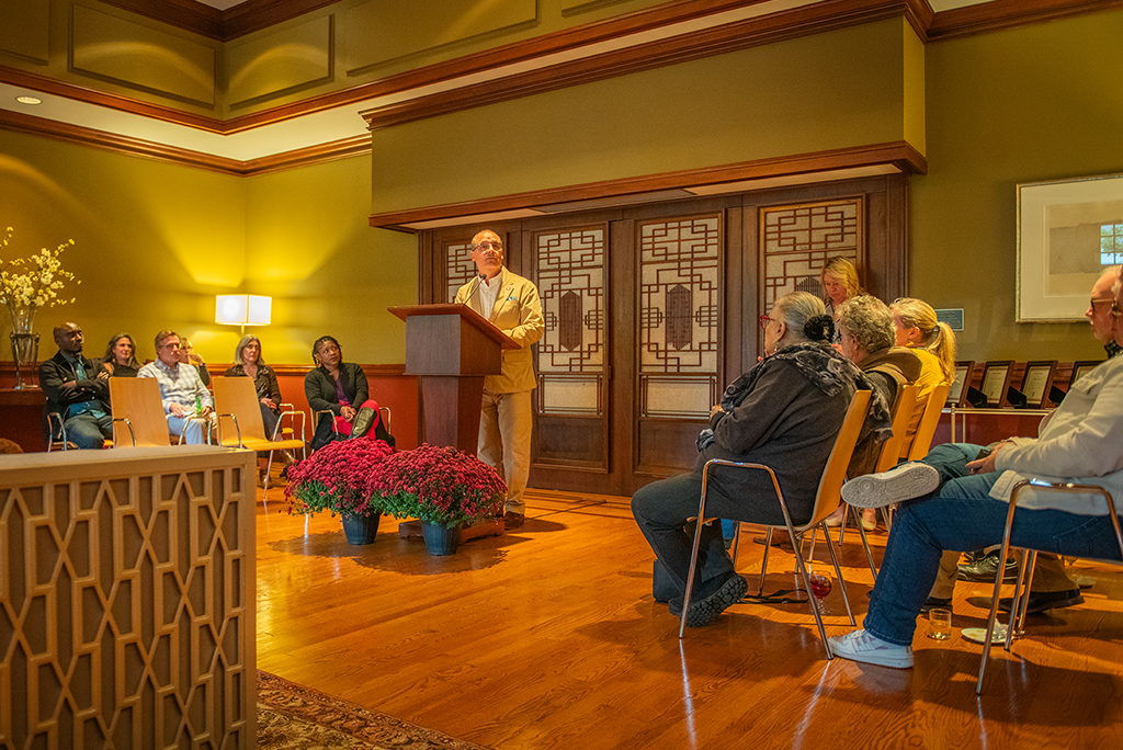 Provost Sebastián Royo speaks at the faculty awards reception.