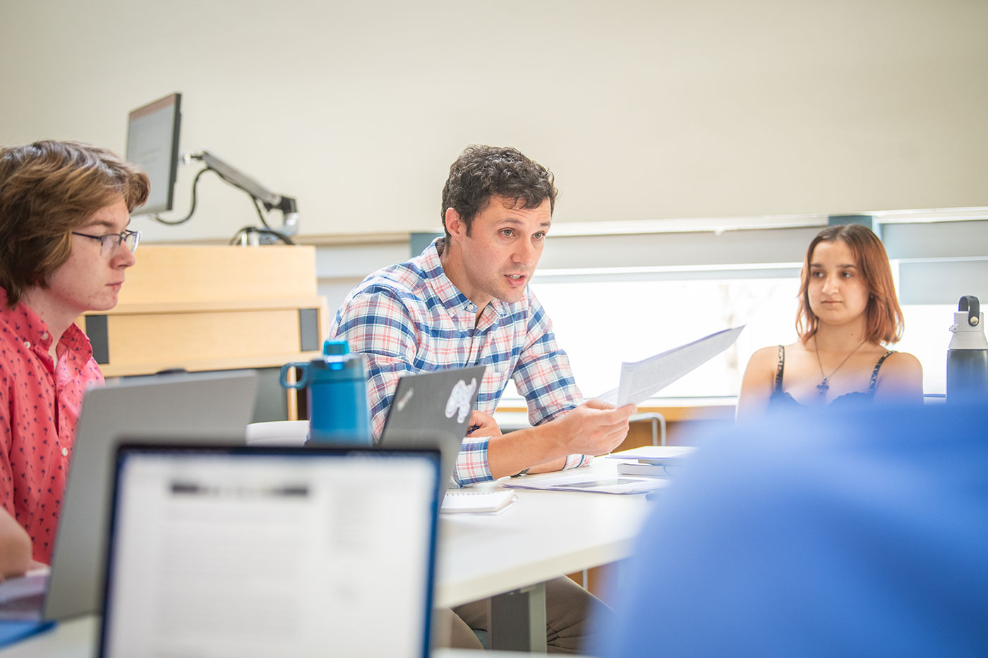 Jack Delehanty in classroom with students