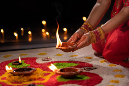 lit diya lamps