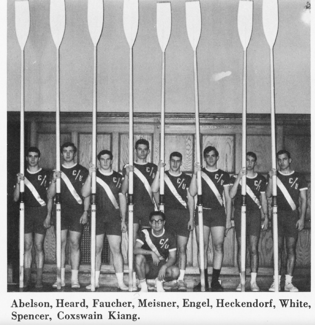 1965 yearbook photo of the Clark University crew team