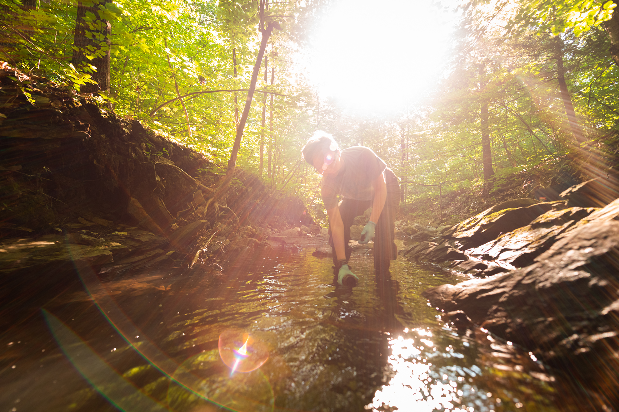 Clark University student Abby Beilman conducts water testing