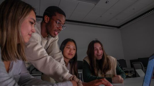 students at table