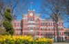 Spring flowers and Jonas Clark Hall