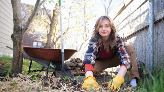 Amanda Dye works at the Jacques Ave Bioshelter in Worcester