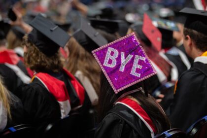 graduation hat that says "BYE"