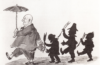 Cartoon of critics following Anton Bruckner in a march