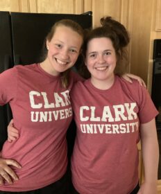 girls in Clark University t-shirts