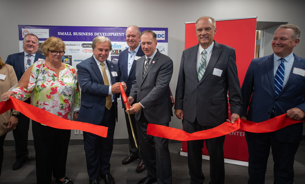 Cutting the ribbon at the Small Business Accelerator