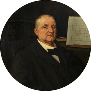 A painted portrait of Anton Bruckner