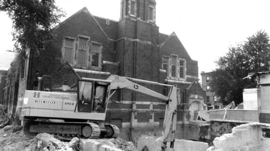 Construction of the new university center during the 1989–90 academic year