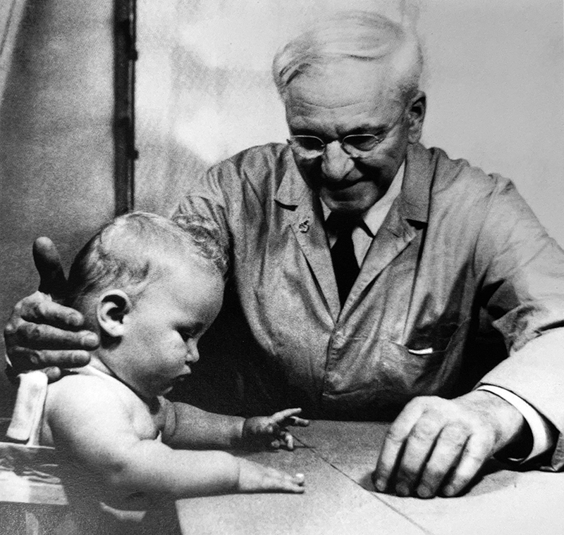 Arnold Gesell with an infant at his Yale University child development center.