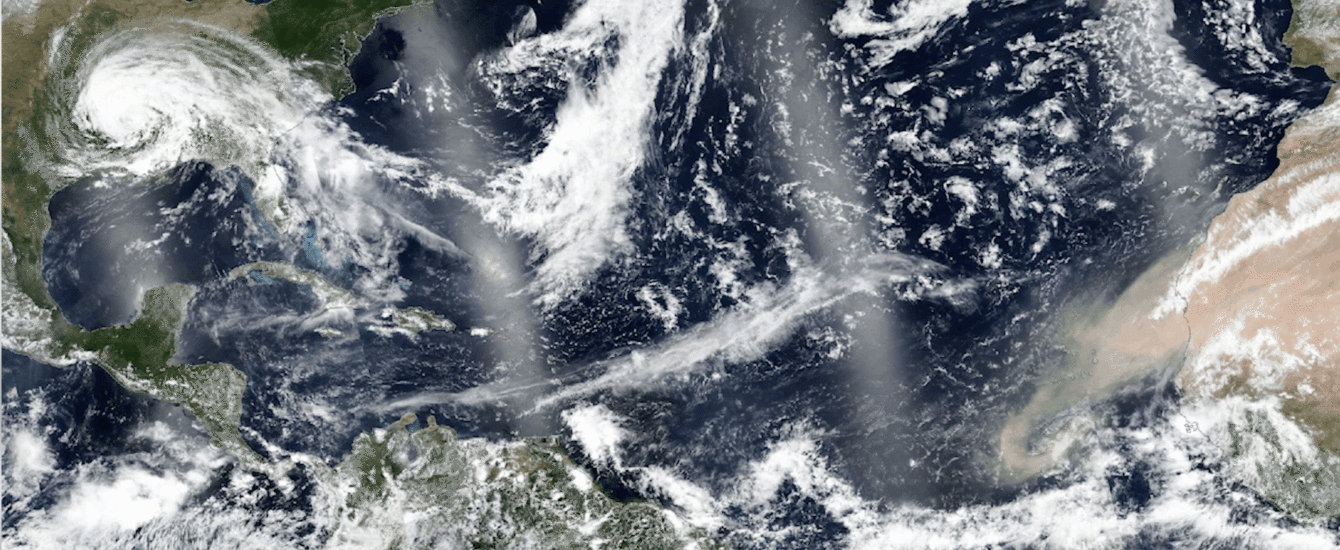 Satellite image of dust blowing from Africa into ocean