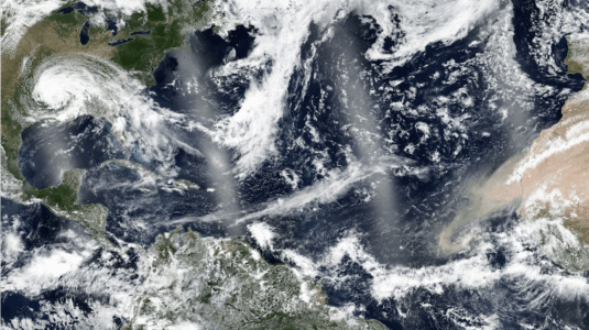 Satellite image of dust blowing from Africa into ocean