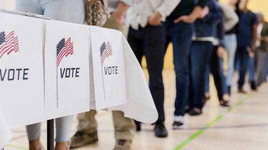 People lined up to vote