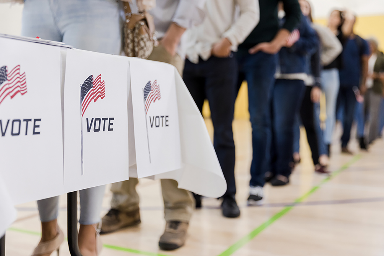 People lined up to vote