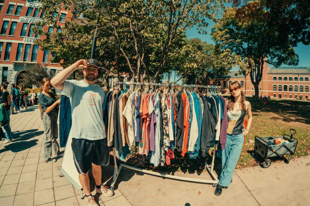 rack of clothes outside