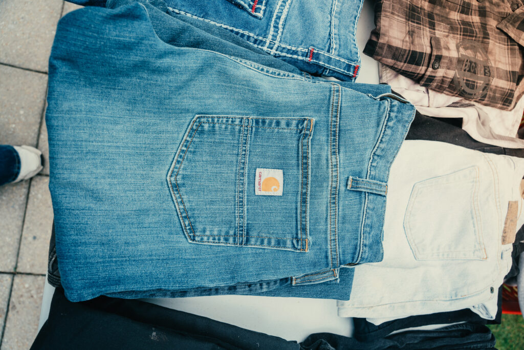 blue jeans folded on table