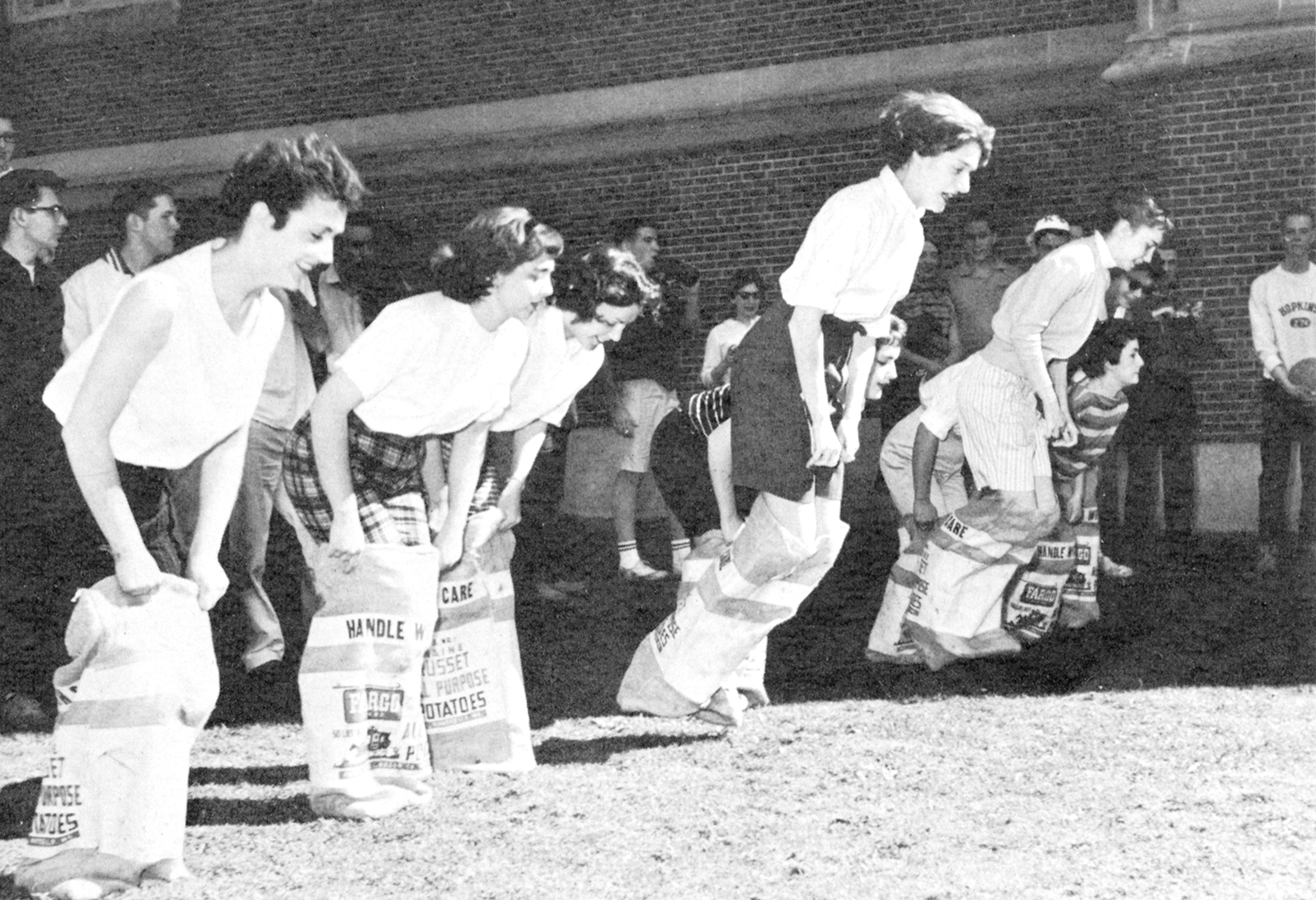 Students in sack race