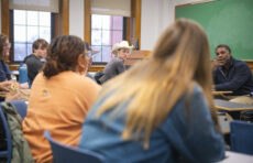 Professor Ousmane Power-Greene leads class discussion during The History of Hip Hop.