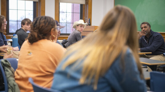 Professor Ousmane Power-Greene leads class discussion during The History of Hip Hop.