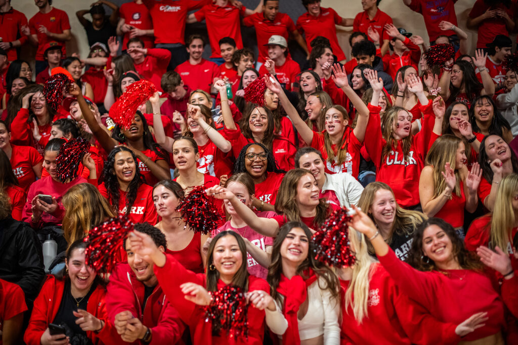 Students cheer at men's basketball playoff game