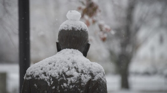 Freud statue in the snow