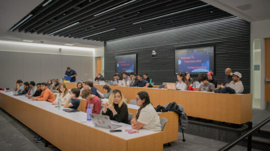 rows of students sitting in classroom