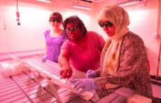 Chandra Jack and students in the EPIC greenhouse