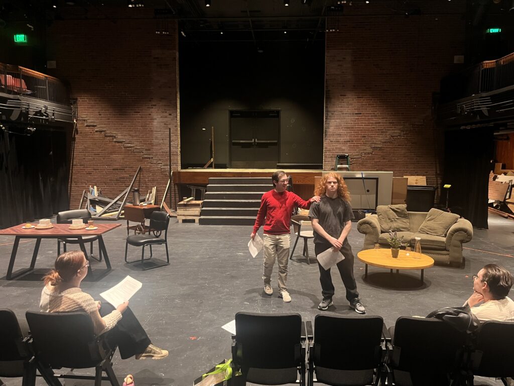 students practice theater production