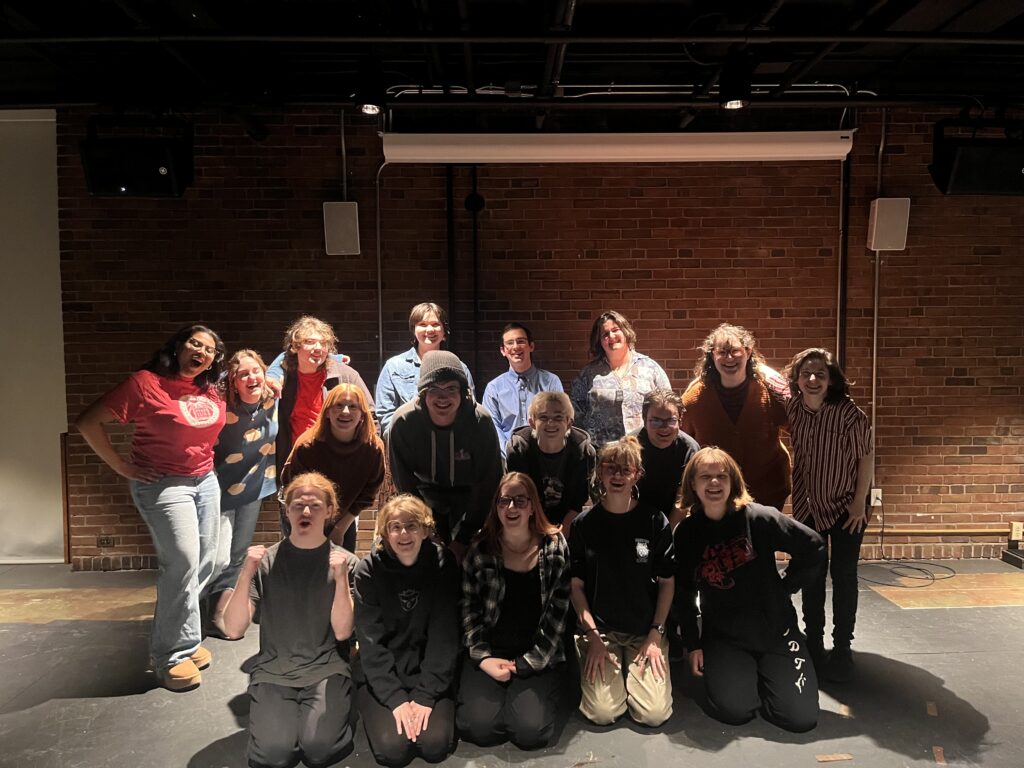 students practice theater production