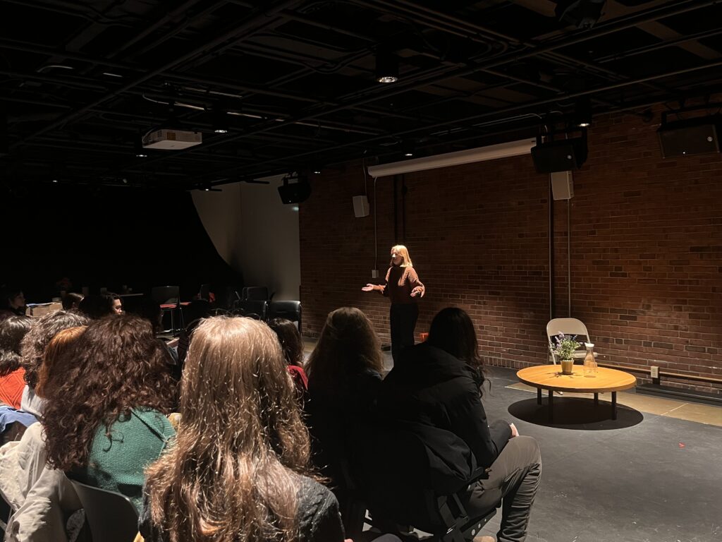 students practice theater production